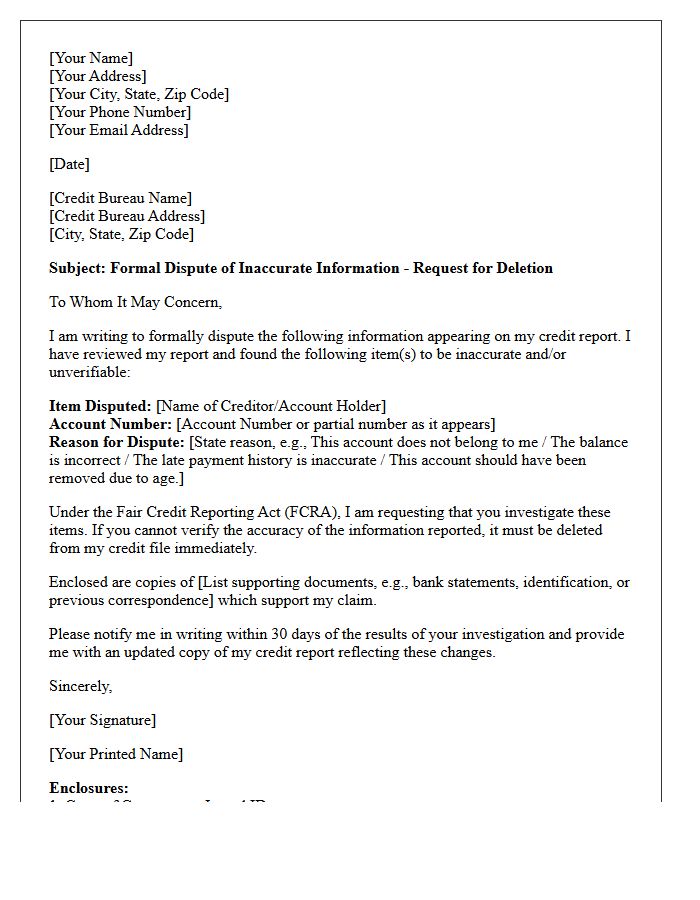 Inaccurate Information Dispute Deletion Letter