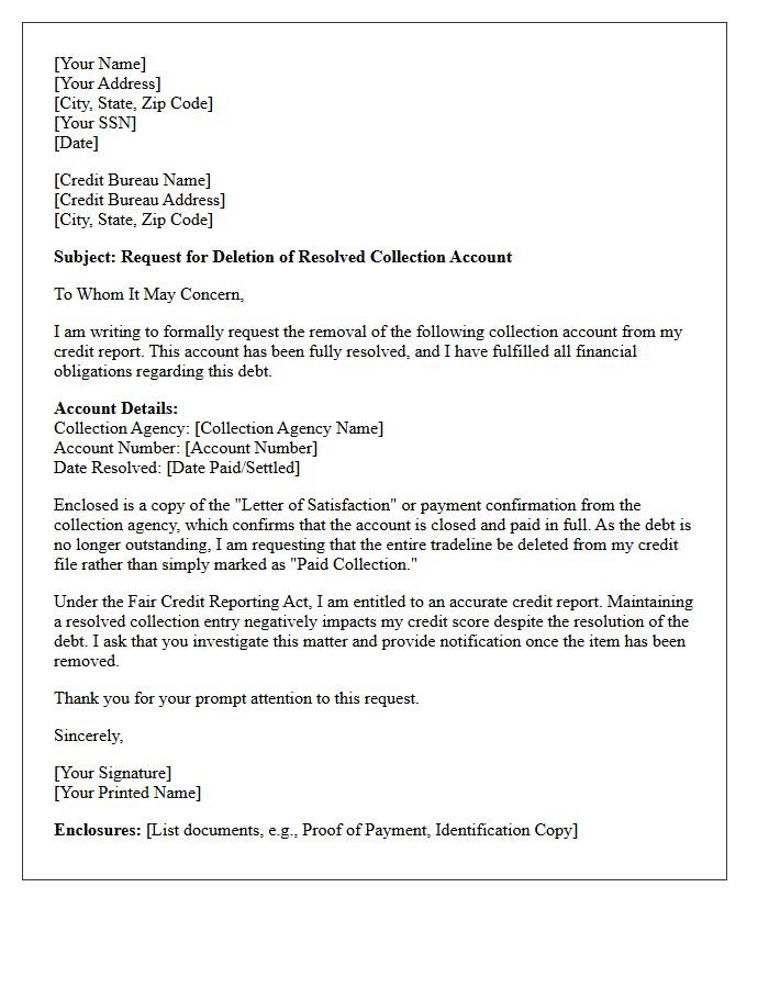 Resolved Collection Account Deletion Letter