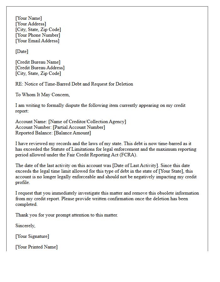 Statute Of Limitations Deletion Letter
