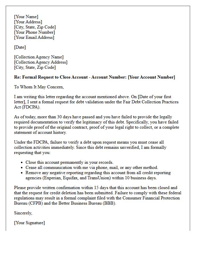 Unverified Debt Account Closure Letter