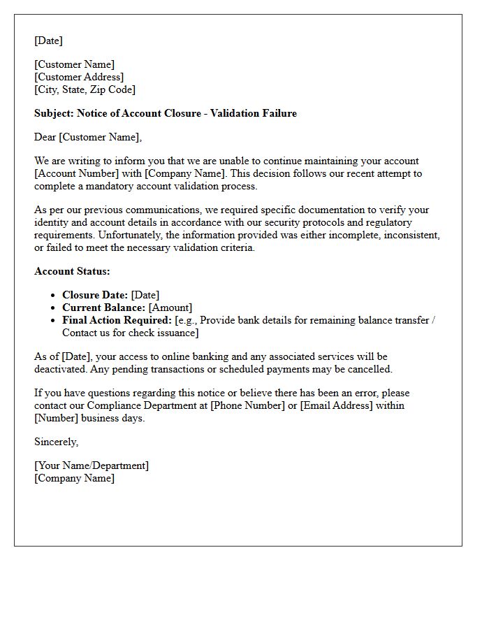 Validation Failure Account Closure Letter