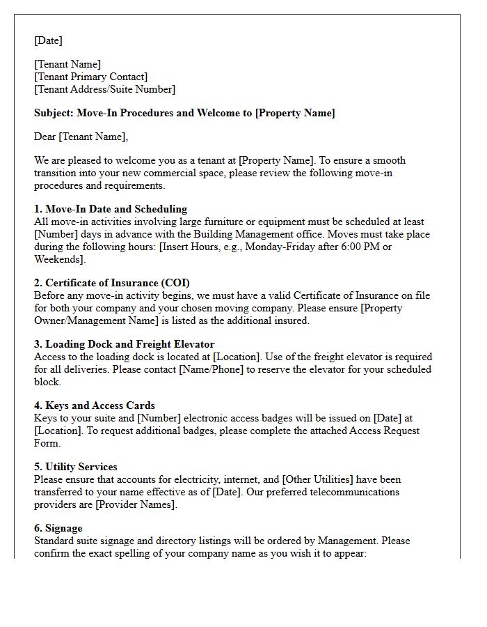 Commercial Property Tenant Move-In Procedures Letter