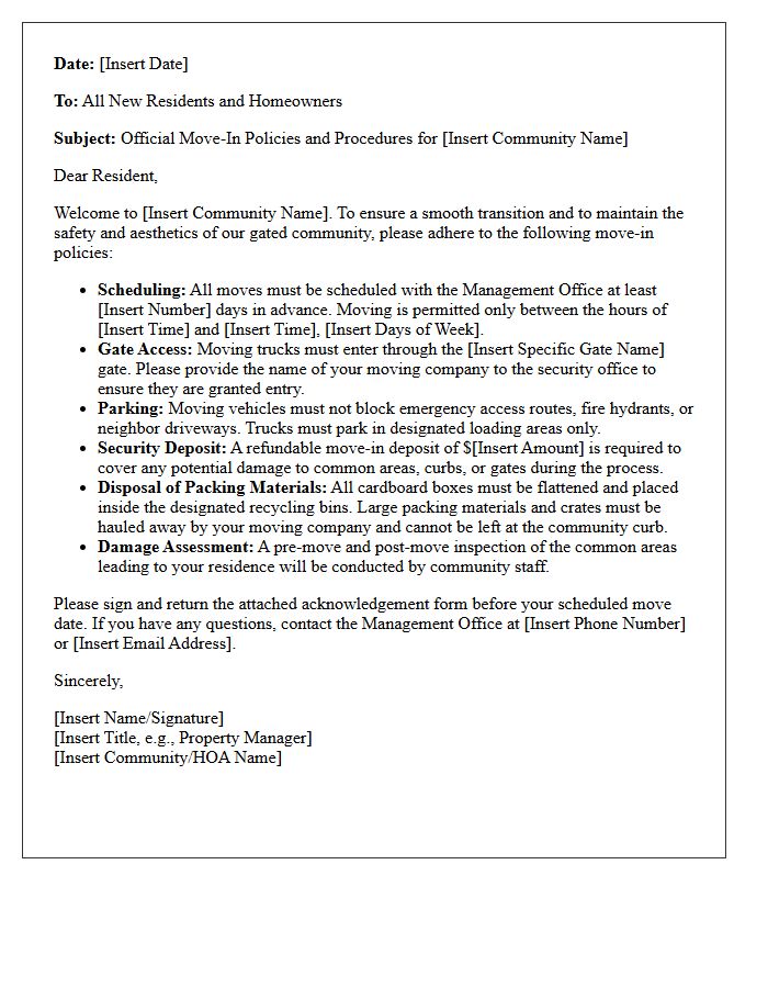 Gated Community Move-In Policy Letter
