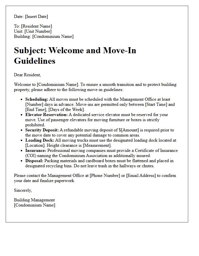 High-Rise Condominium Move-In Guidelines Letter