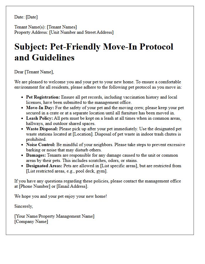 Pet-Friendly Unit Move-In Protocol Letter