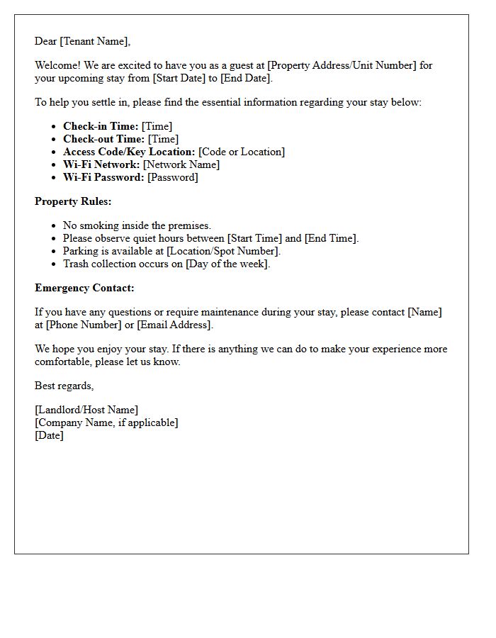 Short-Term Lease Move-In Welcome Letter