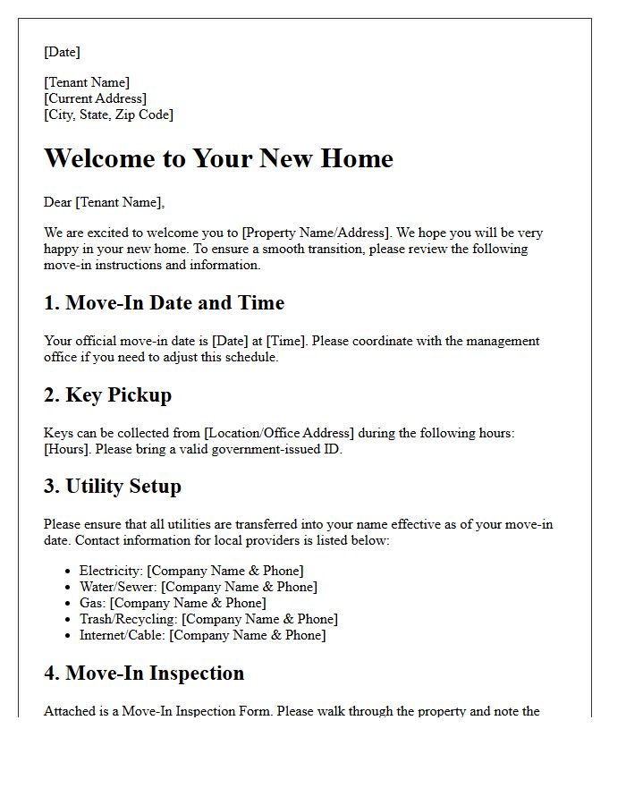 Standard Residential Welcome and Move-In Instructions Letter