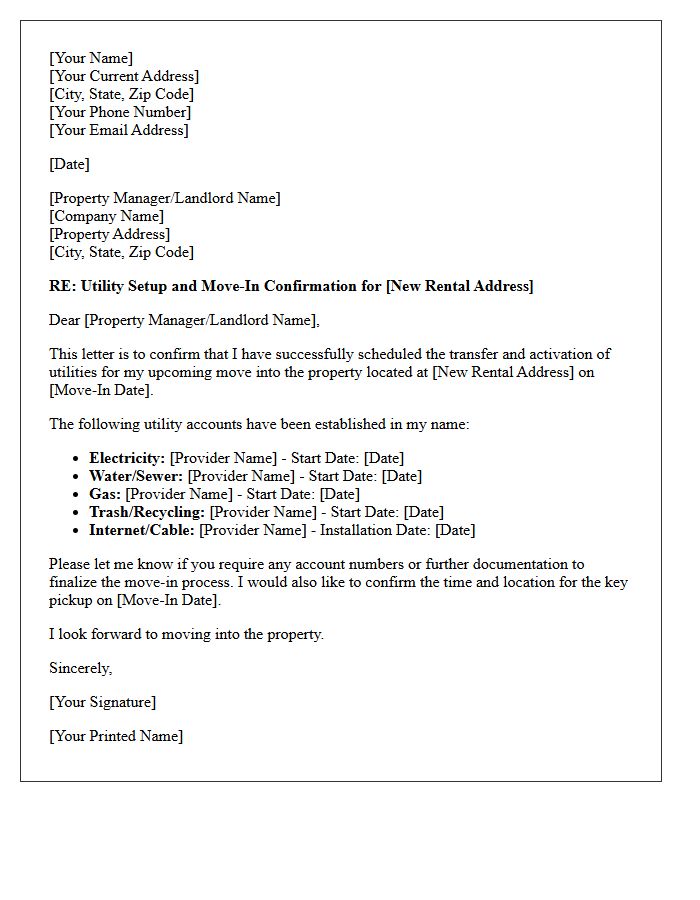 Utility Setup and Move-In Confirmation Letter