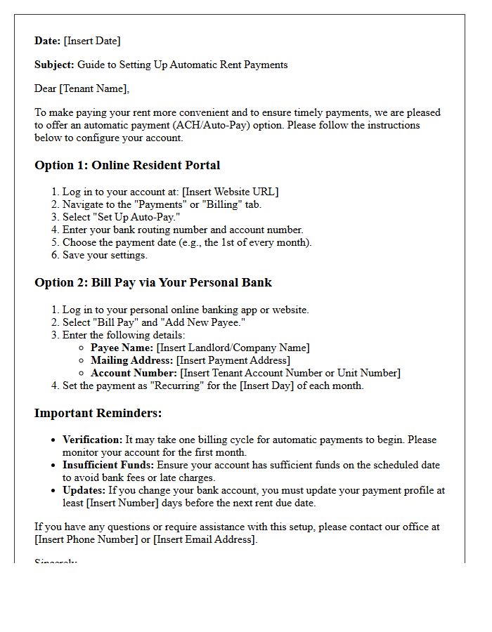 Automatic Rent Payment Configuration Guide Letter