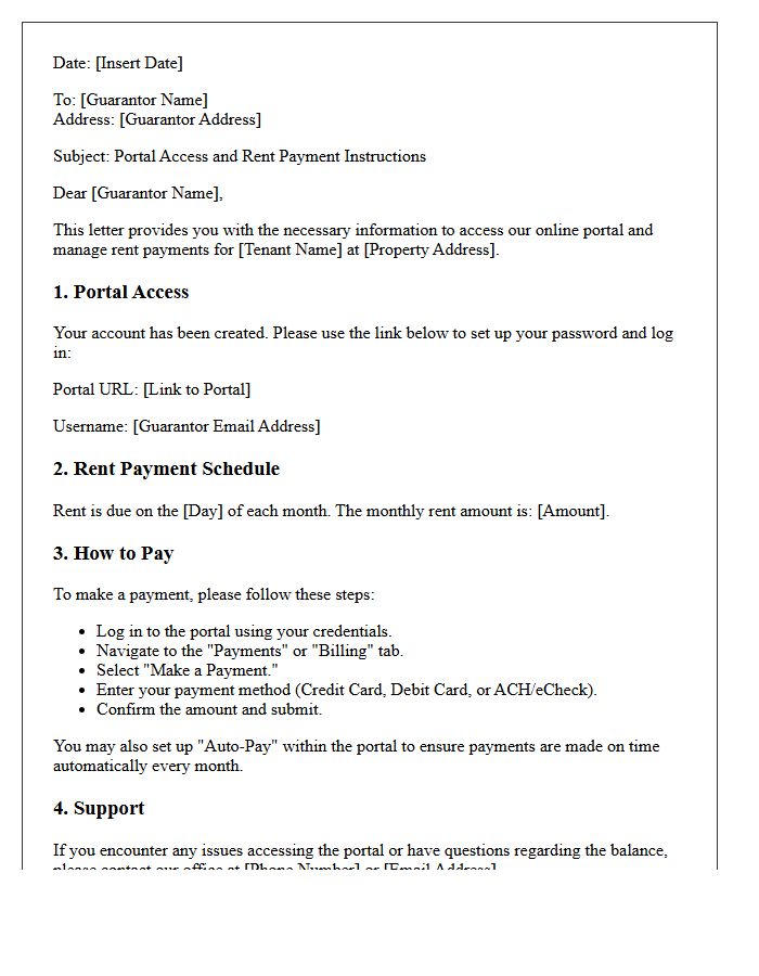 Guarantor Portal Access and Rent Payment Guide Letter