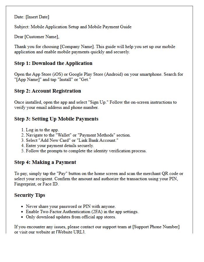 Mobile Application Setup and Mobile Payment Guide Letter