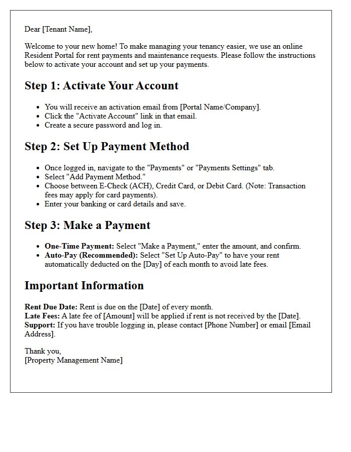 Step-by-Step Rent Payment Guide and Portal Activation Letter