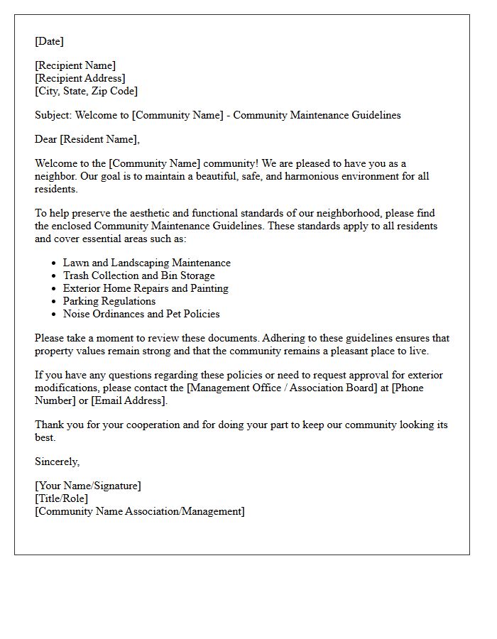 Community Maintenance Guidelines Welcome Letter