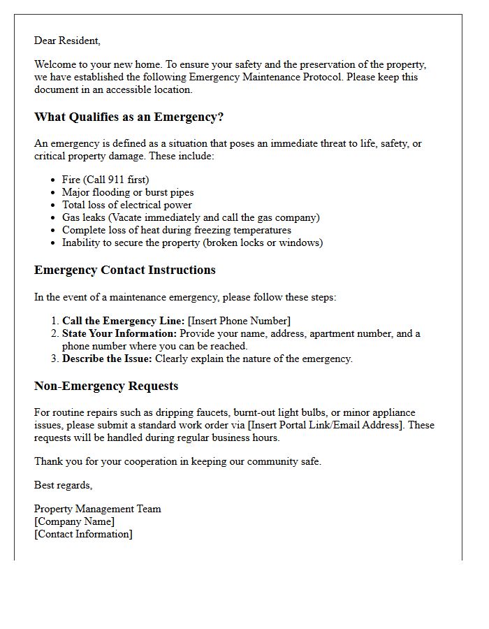 Emergency Maintenance Protocol Welcome Letter