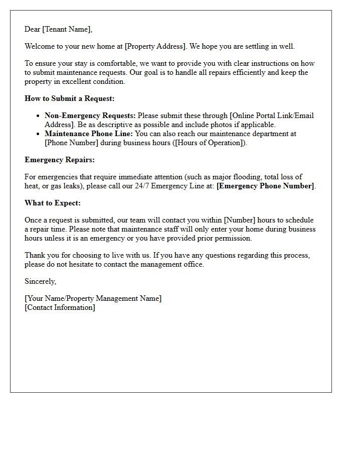 New Tenant Maintenance Request Welcome Letter