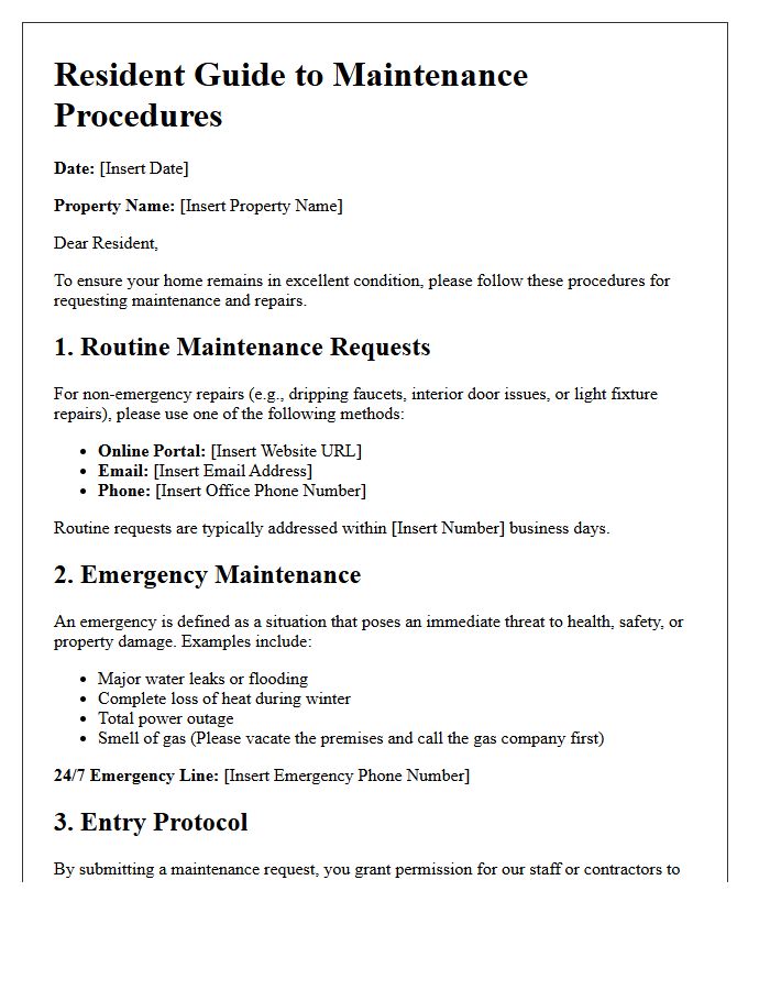 Resident Guide To Maintenance Procedures Letter