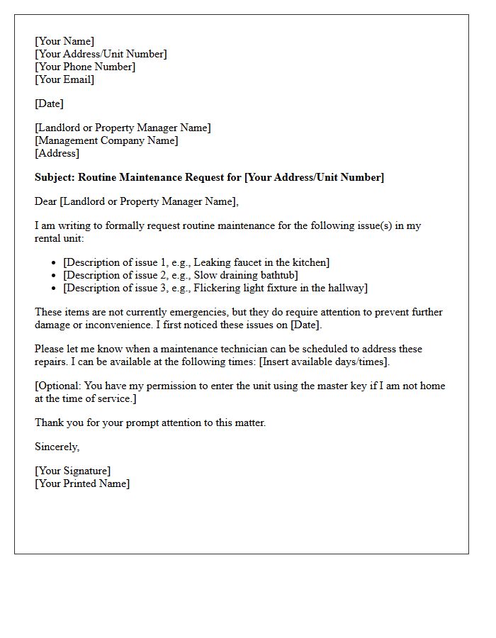 Routine Maintenance Request Submission Letter