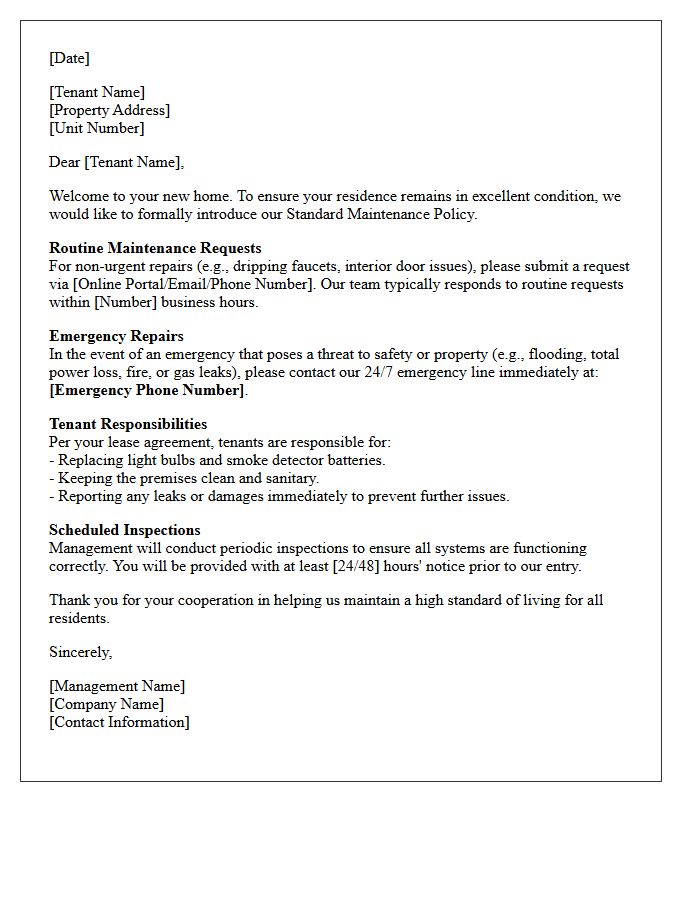 Standard Maintenance Policy Welcome Letter