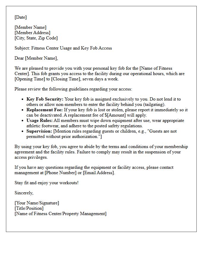 Fitness Center Usage and Key Fob Access Letter