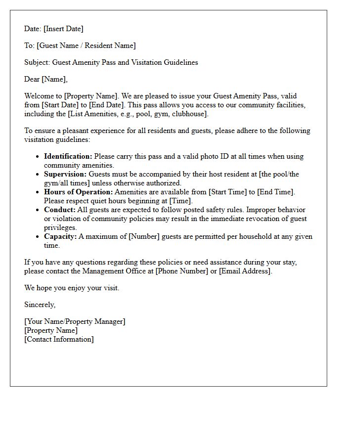 Guest Amenity Pass and Visitation Guidelines Letter