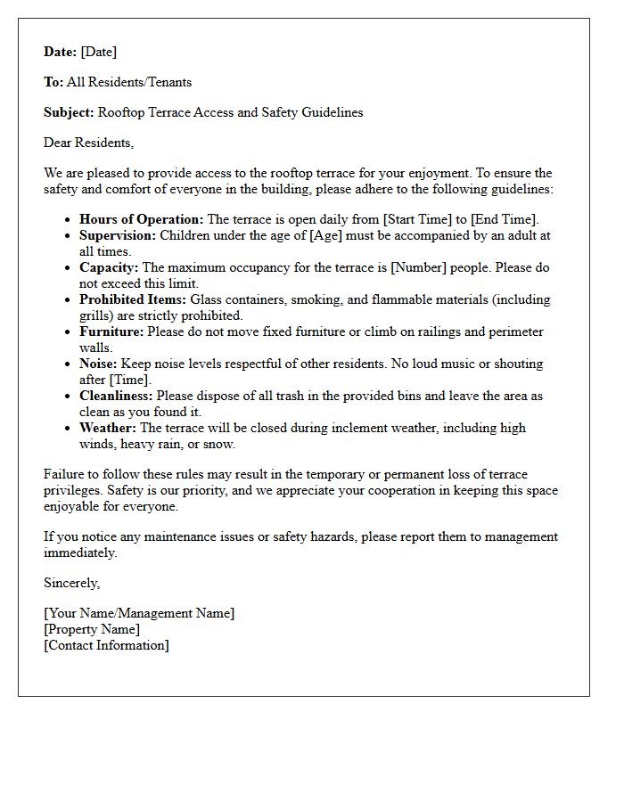 Rooftop Terrace Access and Safety Guidelines Letter