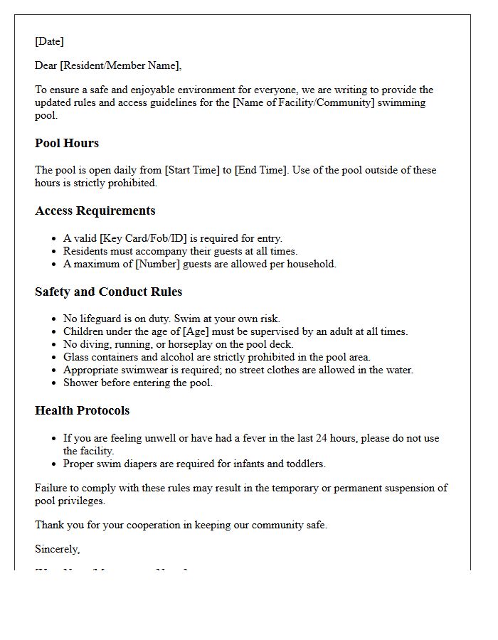 Swimming Pool Rules and Access Guidelines Letter