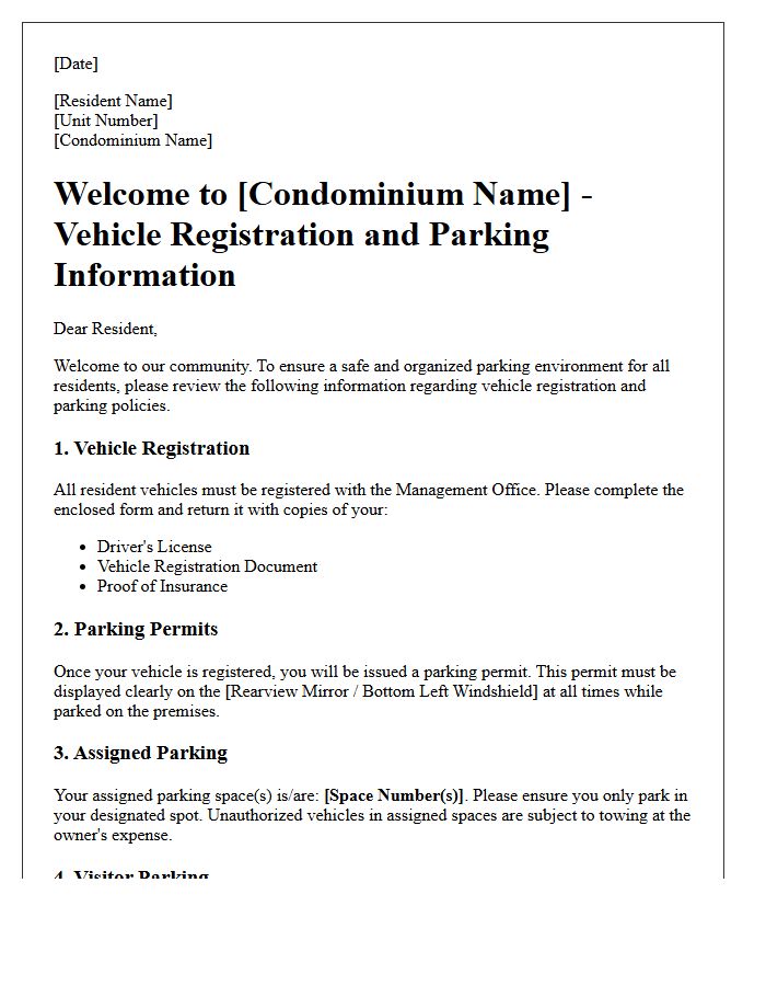 Condominium Vehicle Registration and Parking Welcome Letter