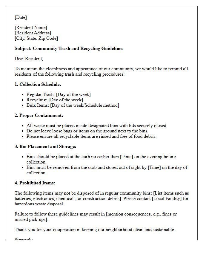 Community Trash and Recycling Guidelines Letter
