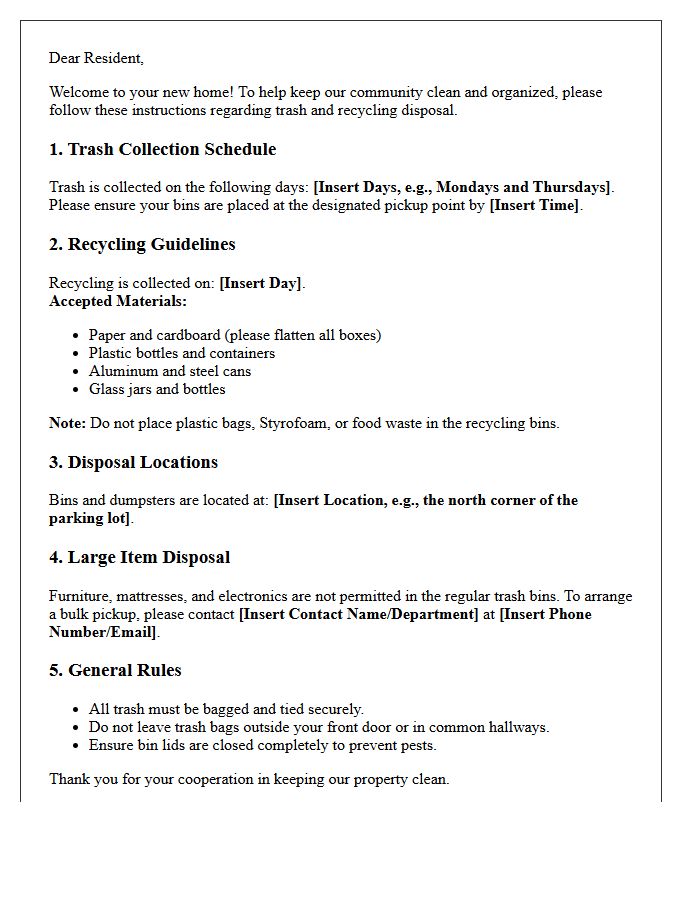 Move-In Trash and Recycling Instructions Letter