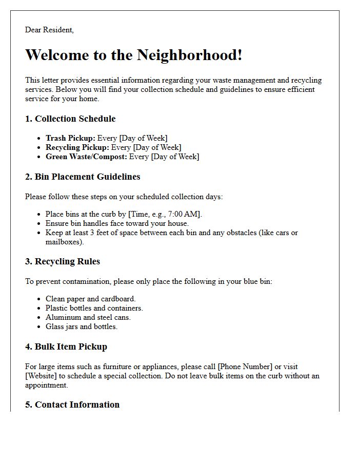 New Resident Waste Management Welcome Letter