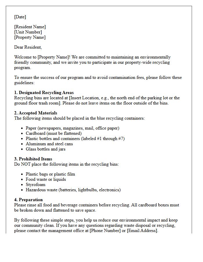 Property Management Recycling Policy Welcome Letter