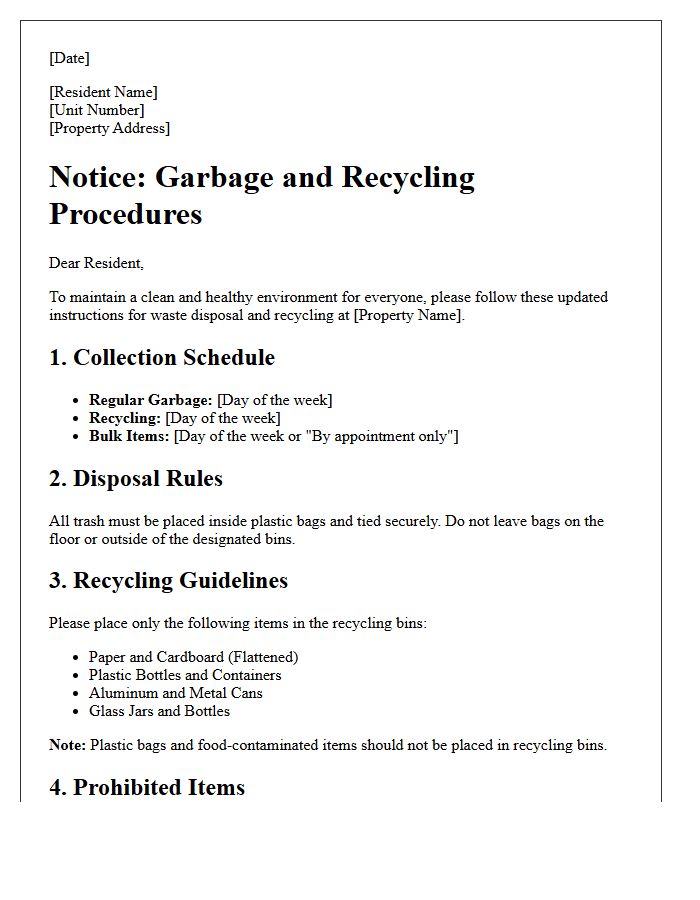Resident Garbage and Recycling Information Letter