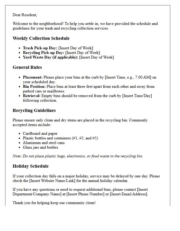 Standard Recycling and Trash Days Welcome Letter