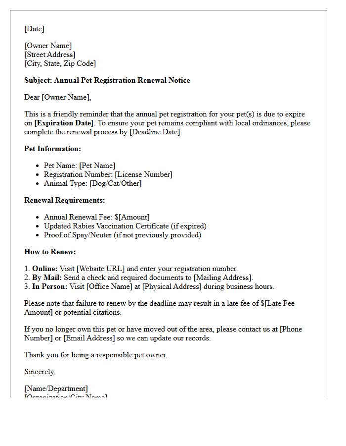 Annual Pet Registration Renewal Letter