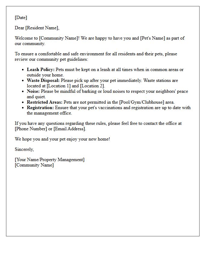 Community Pet Rules Welcome Letter