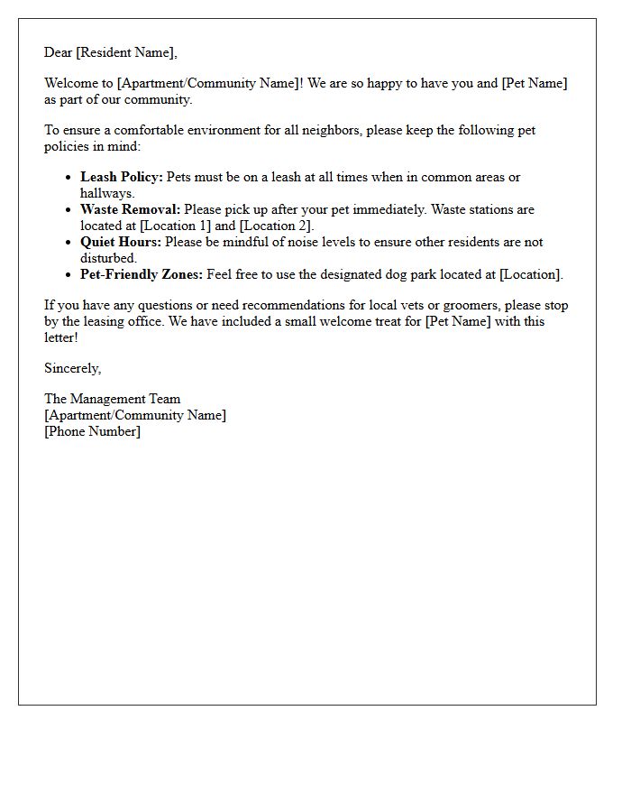 New Resident Pet Welcome Letter