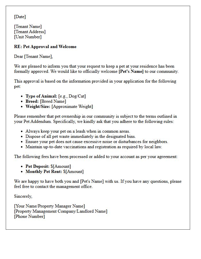 Pet Approval And Welcome Letter