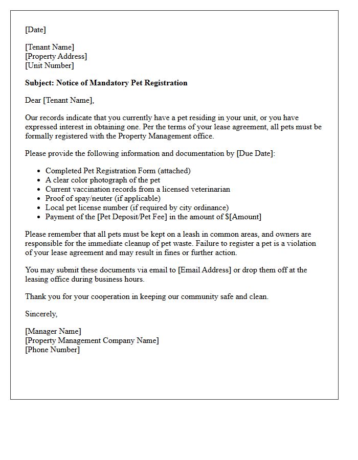 Property Management Pet Registration Letter