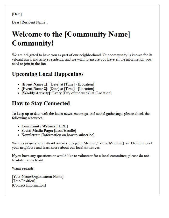 Community Events and Local Happenings Welcome Letter