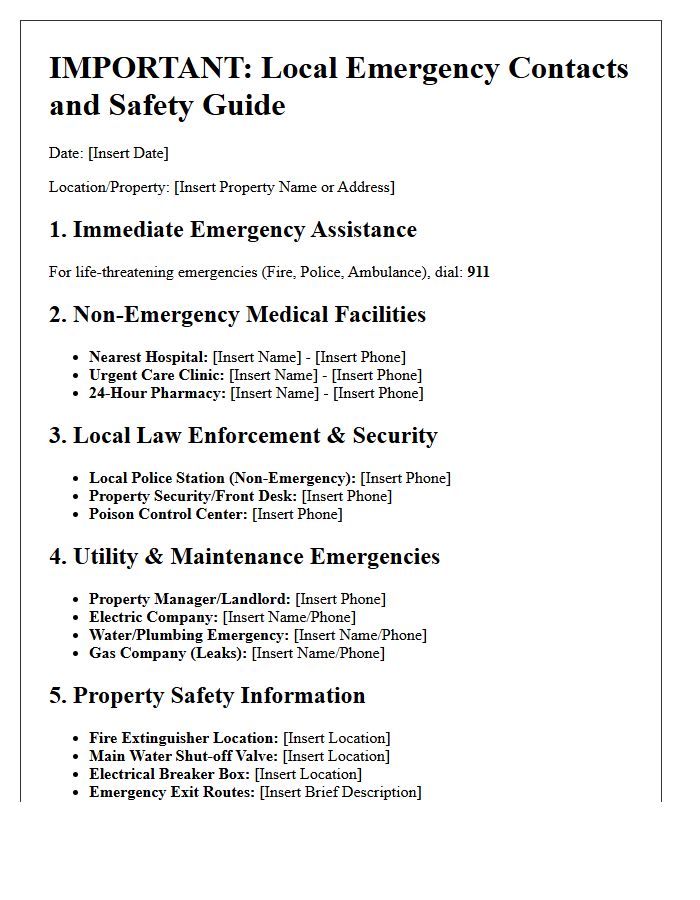 Local Emergency Contacts and Safety Guide Letter