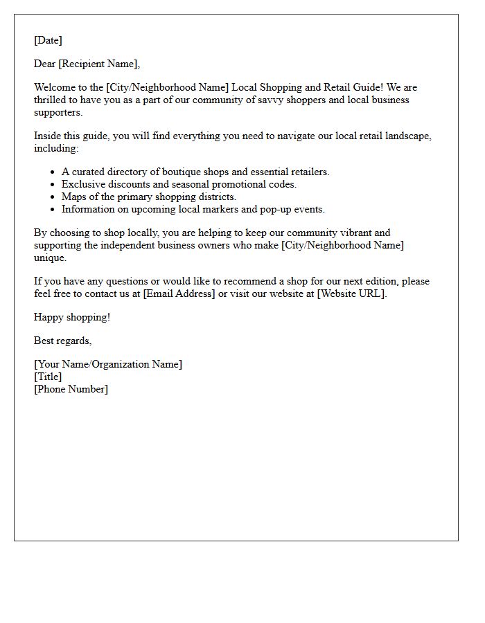 Local Shopping and Retail Guide Welcome Letter
