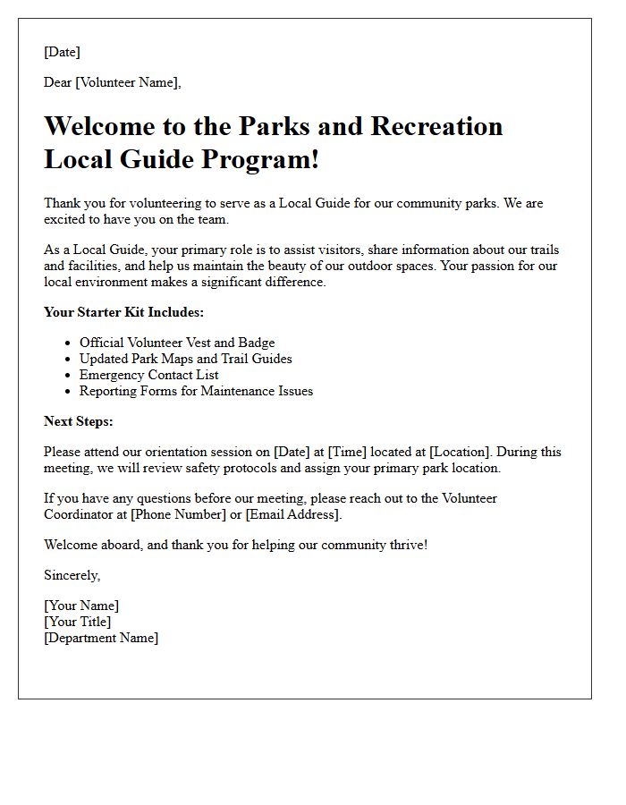 Parks and Recreation Local Guide Welcome Letter