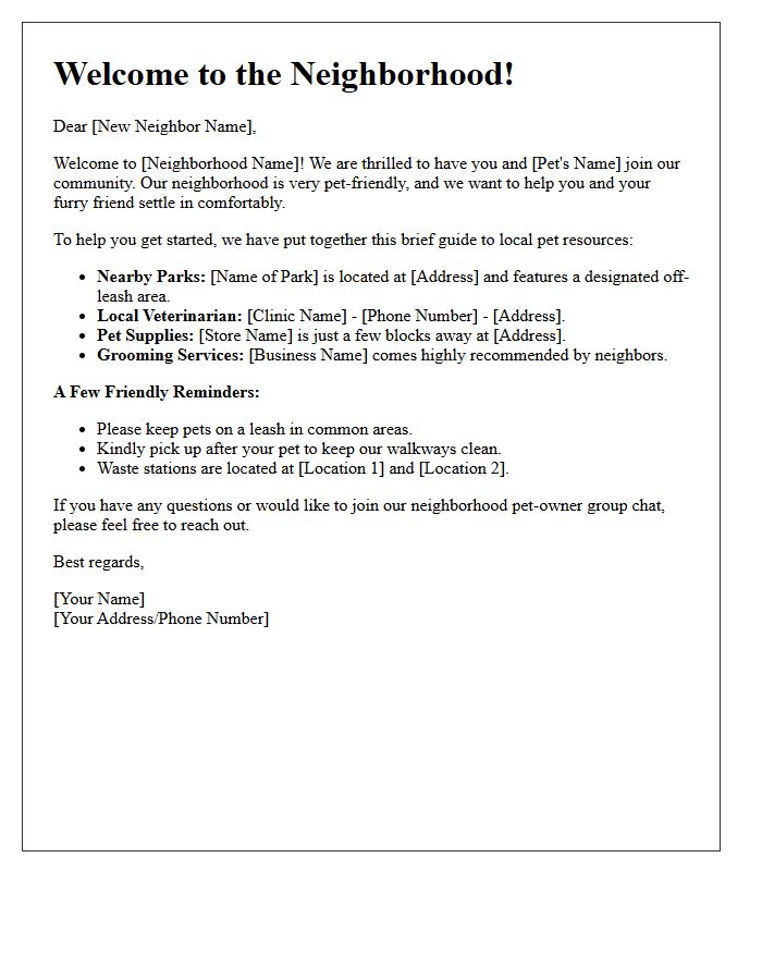 Pet Friendly Neighborhood Guide Welcome Letter