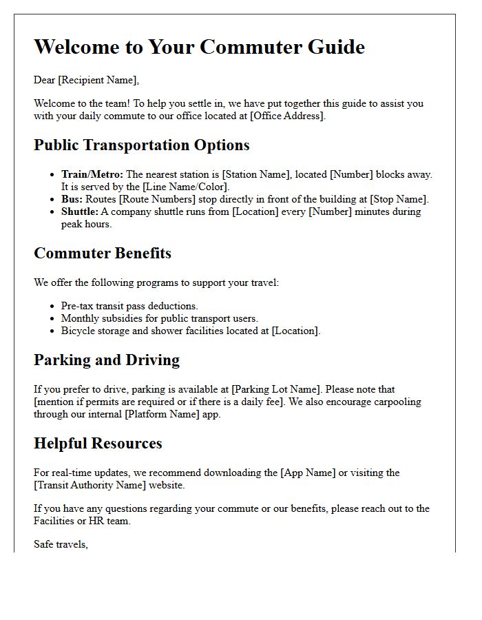 Public Transportation and Commuter Guide Welcome Letter