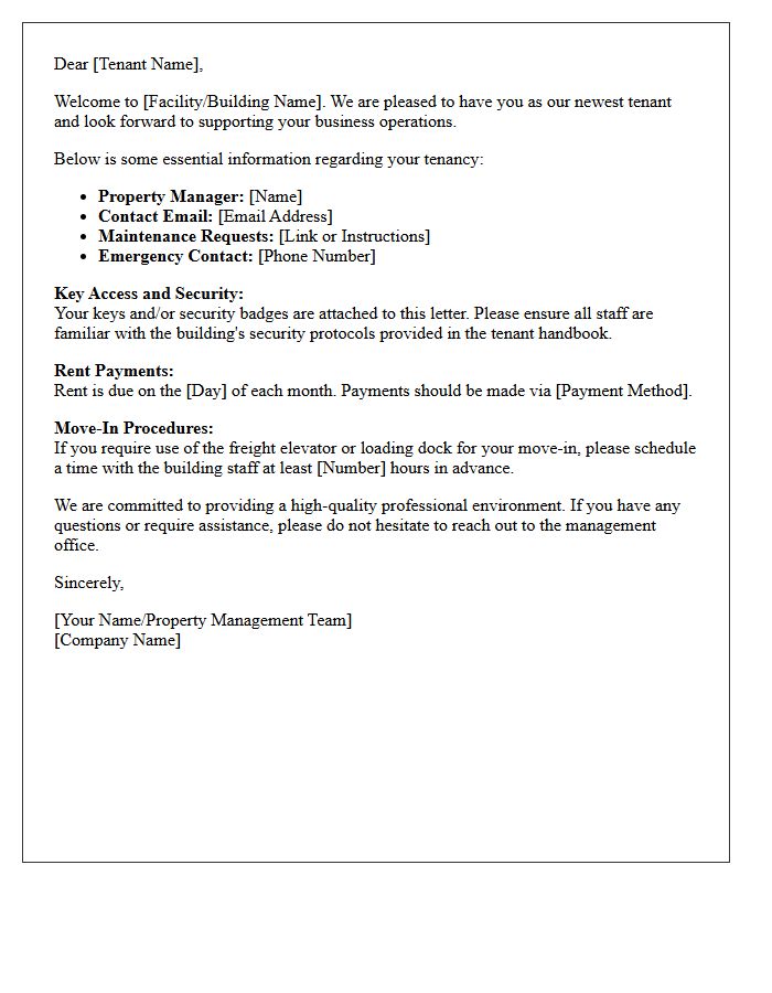 Business Tenant Facility Welcome Letter