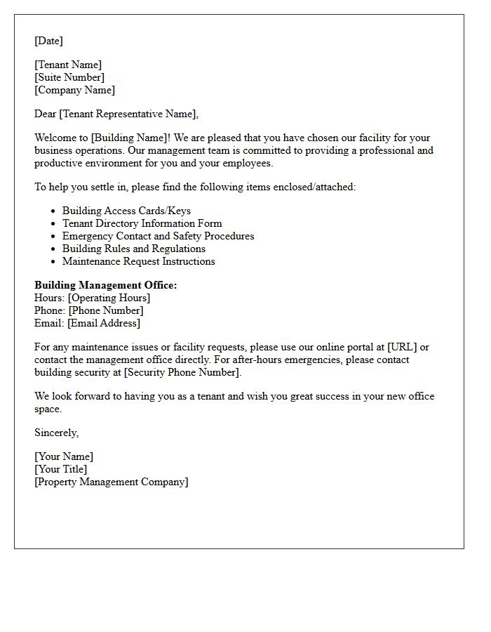 Commercial Office Facility Welcome Letter
