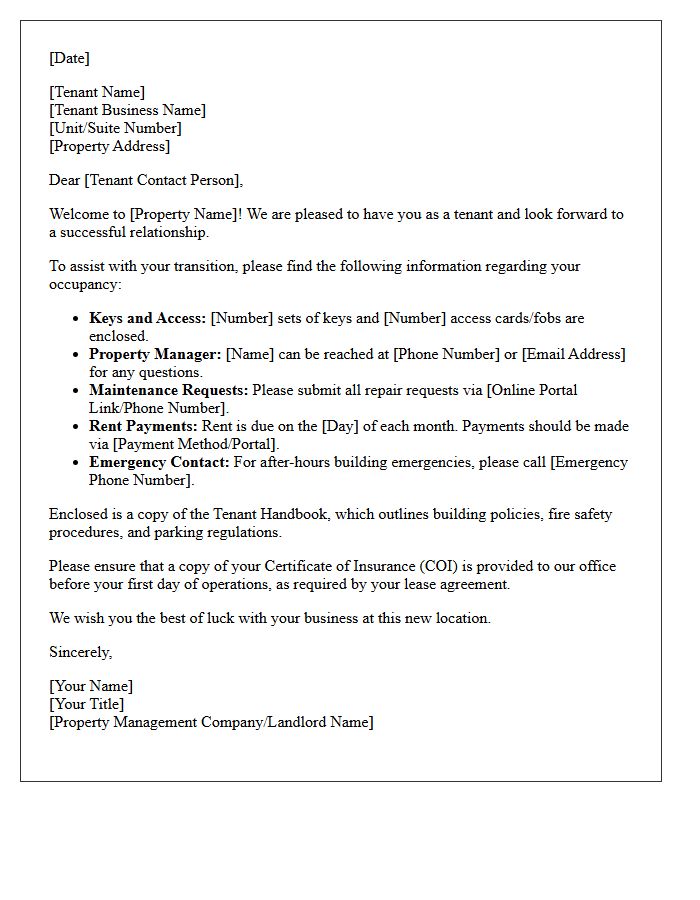 Commercial Property Move-In Welcome Letter