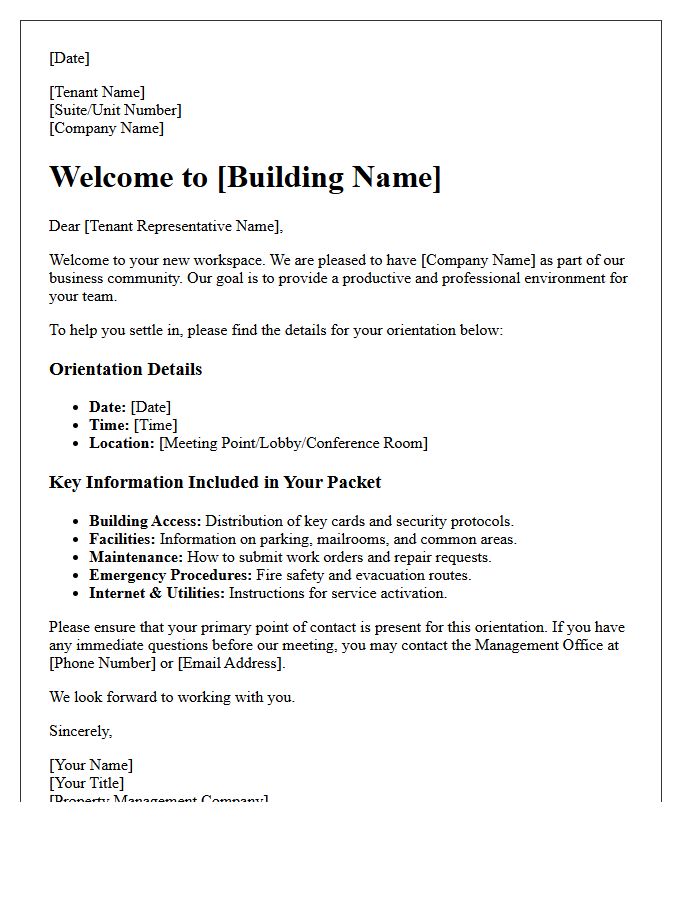 Commercial Workspace Orientation Welcome Letter