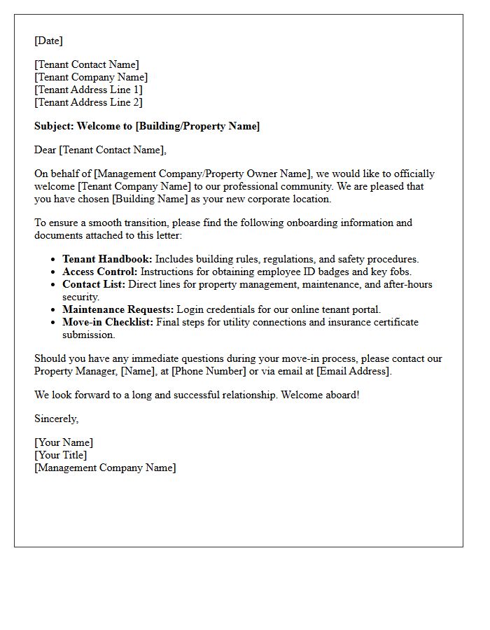 Corporate Tenant Onboarding Welcome Letter