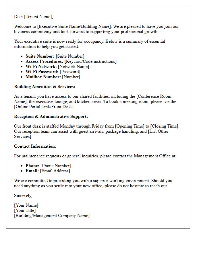 Executive Suite Tenant Welcome Letter